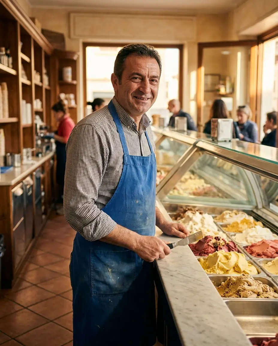 Maestro Alessandro Bruni, chef at Gelateria Lucca